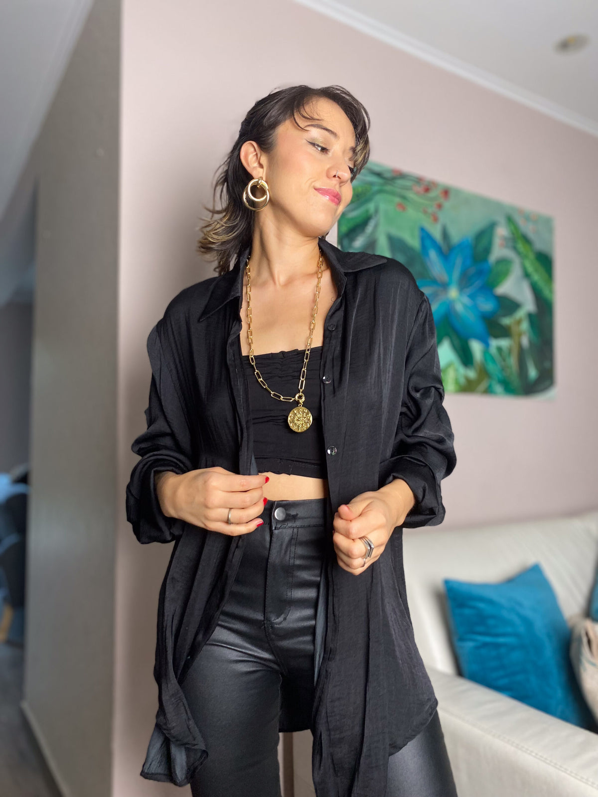 Blusa satín delgadita - Negro