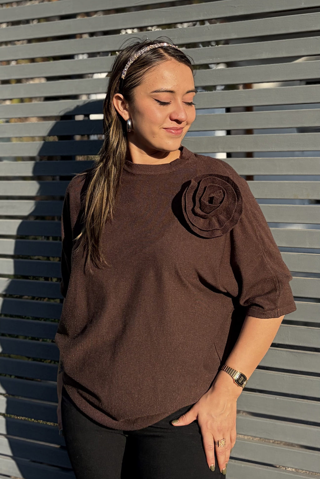 Sweater Miranda - con Flor - Cafe